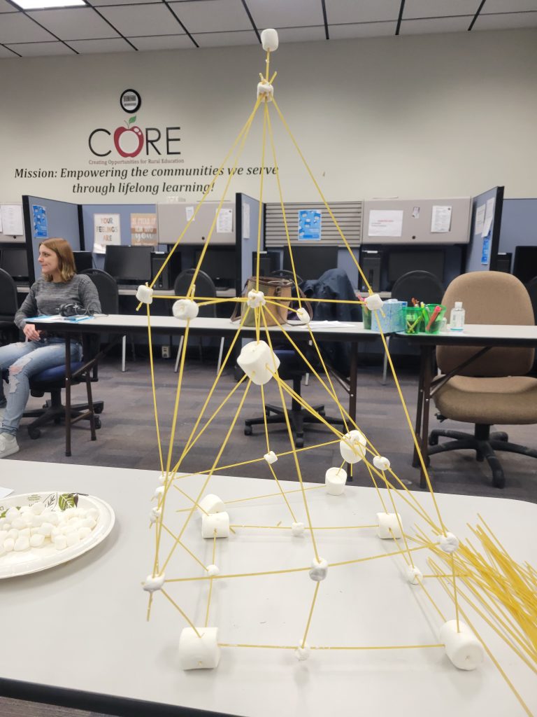 spaghetti and marshmallow tower